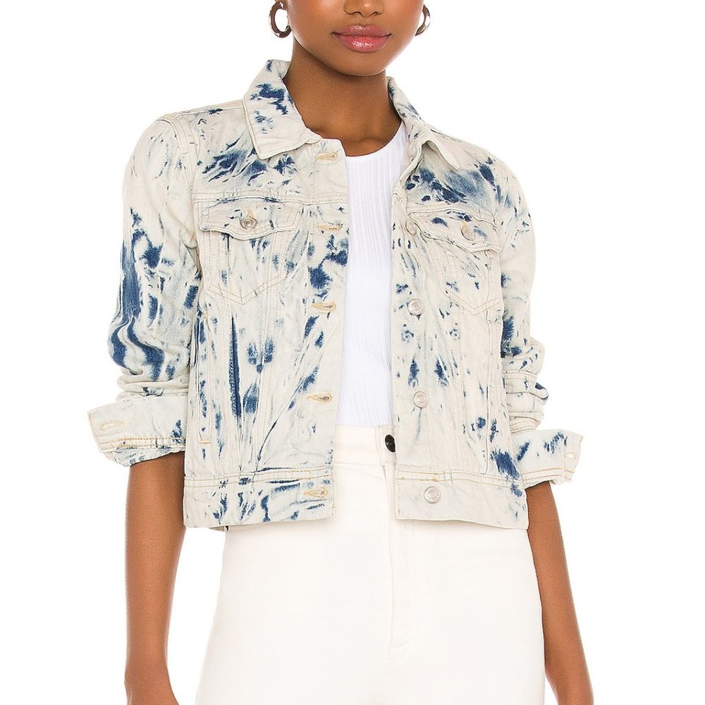 Free People Rumors Denim Jacket Jones Tie Dye Blue NWT Size X-Small
